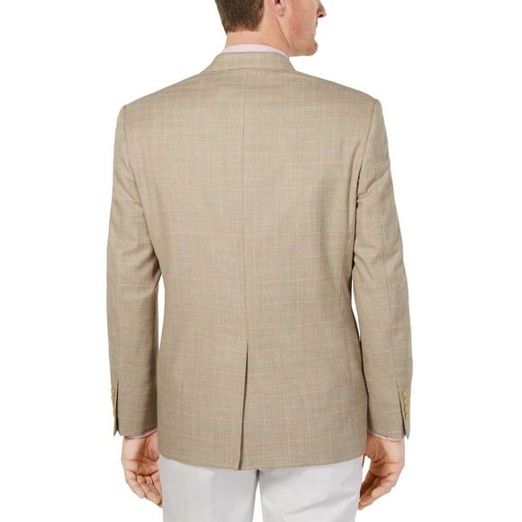 Lauren Ralph Lauren Mens Classic-Fit Windowpane Sport Coat 40 Long Tan/Blue - Picture 2 of 3